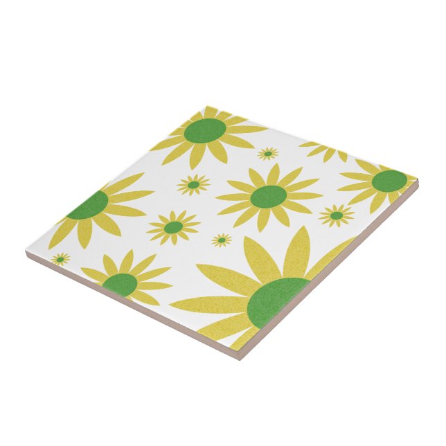 Yellow And White Spring Floral Pattern Daisies Ceramic Tile (Side)
