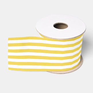 Yellow and White Stripe Pattern Grosgrain Ribbon