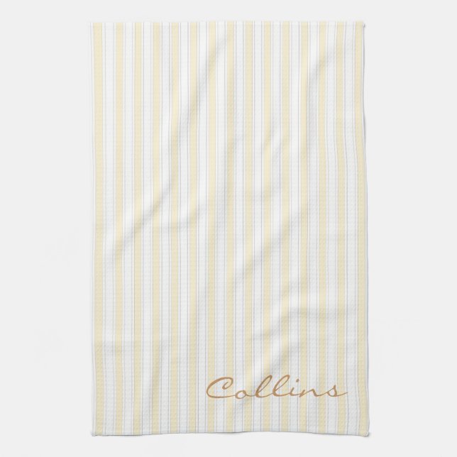 Yellow and White Stripe Pattern Tea Towel (Vertical)