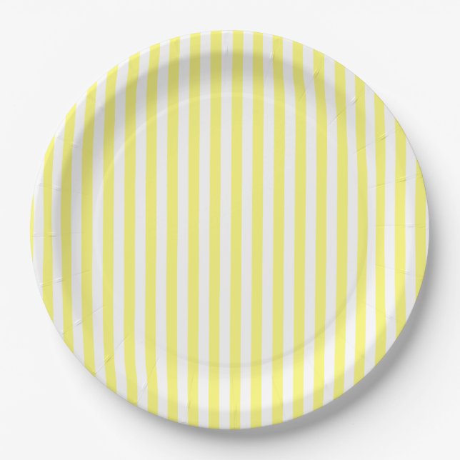 Yellow and White Striped Personalised Paper Plate (Front)