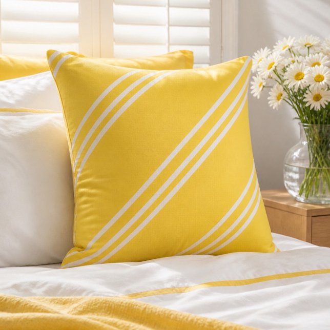 Yellow and White Striped Square Throw Pillow (Creator Uploaded)