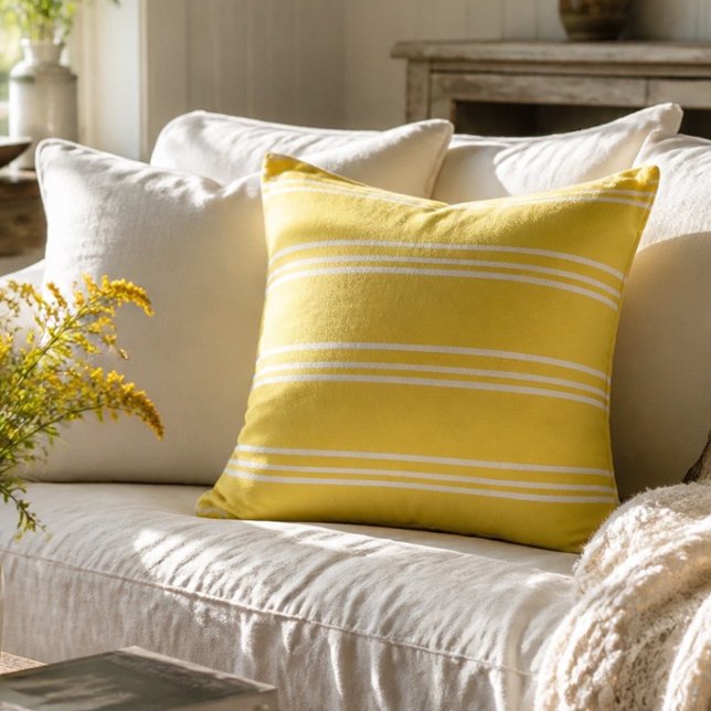Yellow and White Striped Square Throw Pillow (Creator Uploaded)