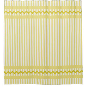 Yellow and White Striped Ticking With Ric Rac Trim Shower Curtain