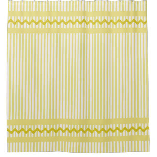 Yellow and White Striped Ticking With Ric Rac Trim Shower Curtain