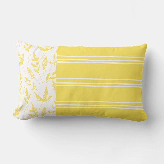 Yellow and White Stripes and Botanic Lumbar Cushion (Front)