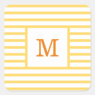 Yellow and White Stripes Custom Monogram Square Sticker