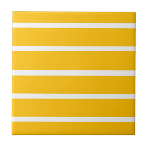 Yellow and White Stripes Design Ceramic Tile