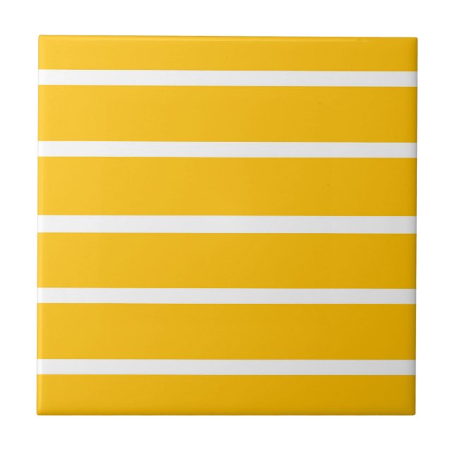 Yellow and White Stripes Design Ceramic Tile (Front)