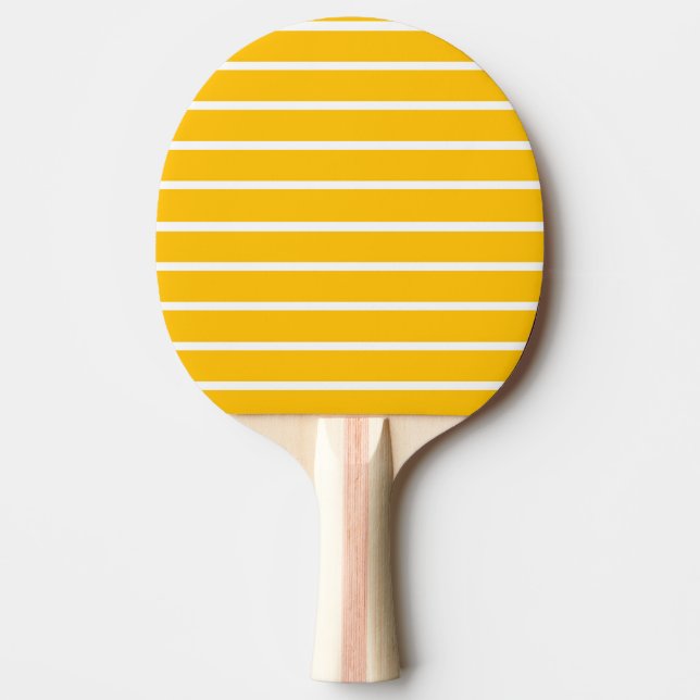 Yellow and White Stripes Design Ping Pong Paddle (Front)