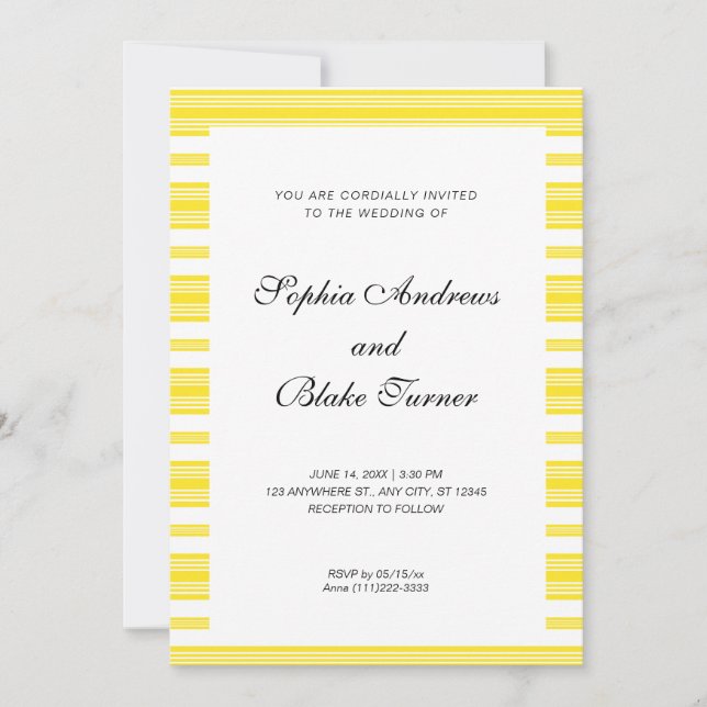 Yellow and White Stripes Modern Wedding Invitation (Front)
