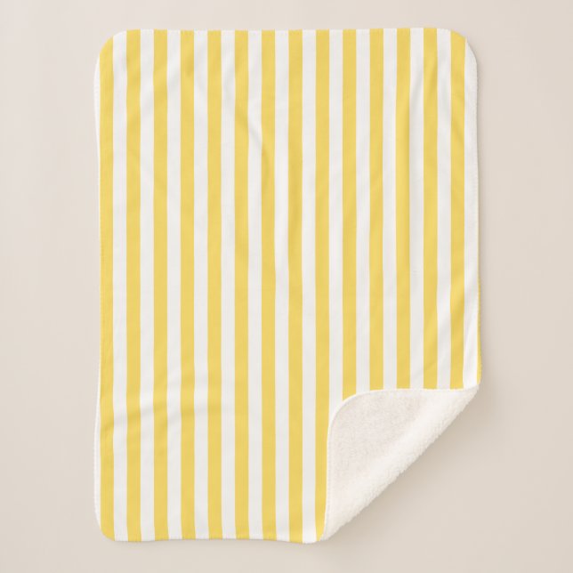 Yellow and White Stripes Pattern Sherpa Blanket (Front)