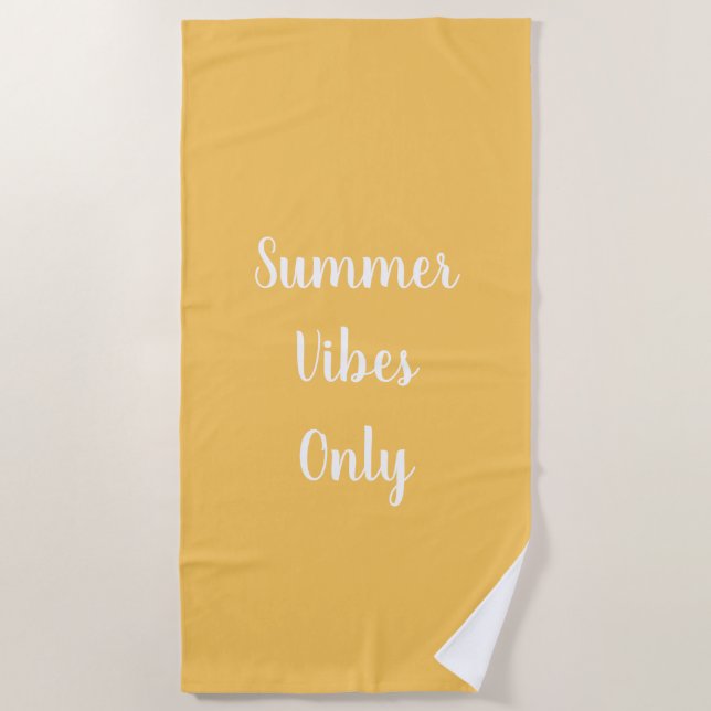 Yellow and White Summer Vibes Only Beach Towel (Front)