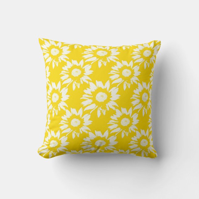 Yellow and White Sunflower Pattern Cushion (Front)
