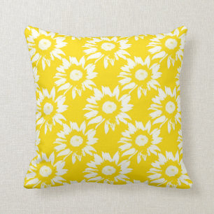 Yellow and White Sunflower Pattern Cushion