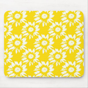 Yellow and White Sunflower Pattern Mouse Pad