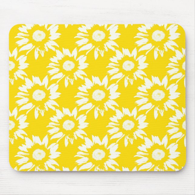 Yellow and White Sunflower Pattern Mouse Pad (Front)