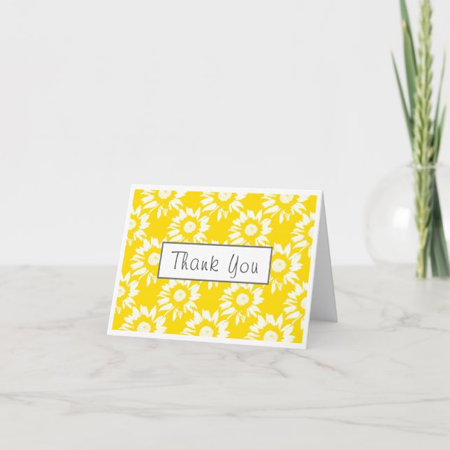 Yellow and White Sunflower Pattern Thank You Card (Front)