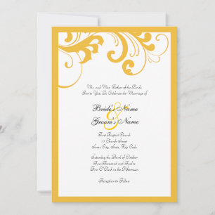 Yellow and White Swirls Frame Wedding Invitation