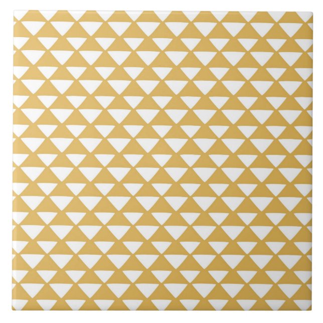 Yellow and White Triangles Ceramic Tile (Front)