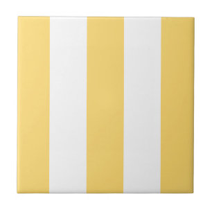 Yellow And White Vertikal Stripes  Ceramic Tile