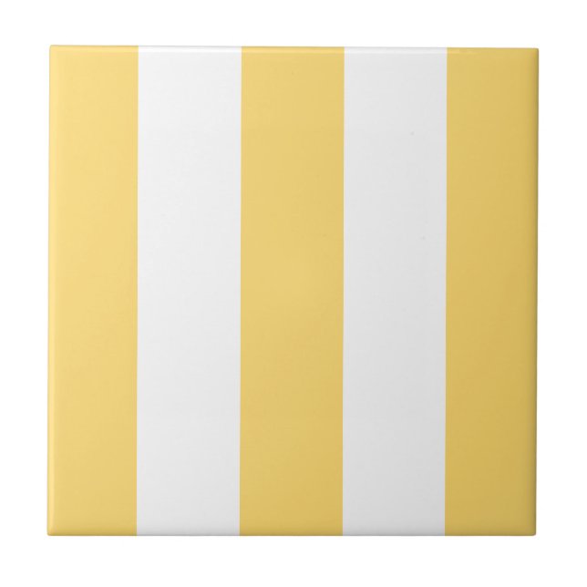 Yellow And White Vertikal Stripes  Ceramic Tile (Front)