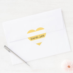 Yellow And White Vertikal Stripes Heart Sticker