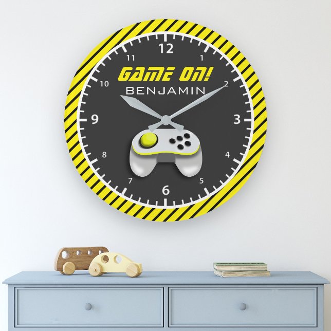 Yellow and White Video Game Controller Kids Room Large Clock (Creator Uploaded)