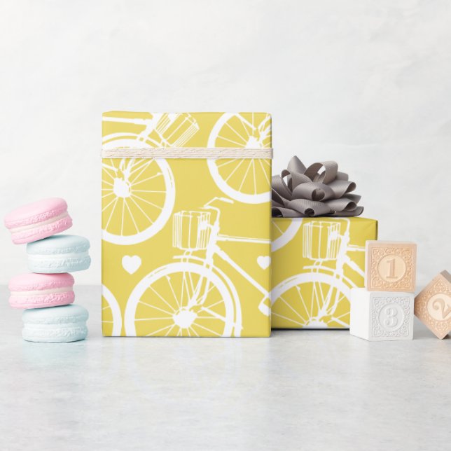 Yellow and White Vintage Retro Bicycle  Wrapping Paper (Baby Shower)