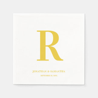 Yellow and White Wedding Monogram Modern Napkins