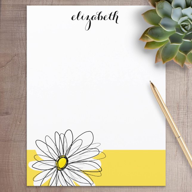 Yellow and White Whimsical Daisy with Custom Text (Personalized Stationery)