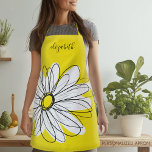 Yellow and White Whimsical Daisy with Custom Text Apron<br><div class="desc">A zen and whimsical,  hipster piece of art. You can add a name,  monogram or other custom text. If you need to move the art around,  click on the customise button to make changes.</div>