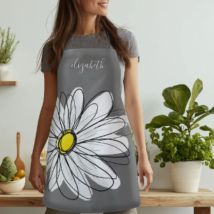 Yellow and White Whimsical Daisy with Custom Text Apron