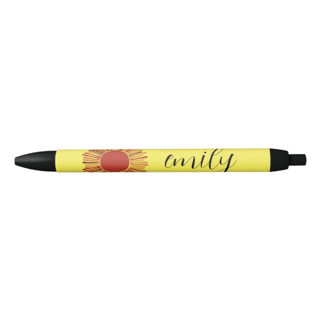 Yellow and White Whimsical Daisy with Custom Text  Black Ink Pen (Front)