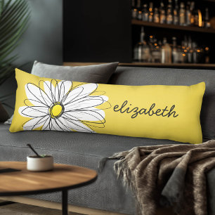 Yellow and White Whimsical Daisy with Custom Text Body Cushion