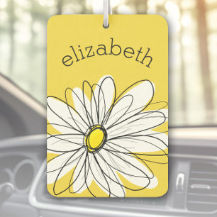 Yellow and White Whimsical Daisy with Custom Text Car Air Freshener