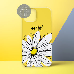 Yellow and White Whimsical Daisy with Custom Text iPhone 15 Case