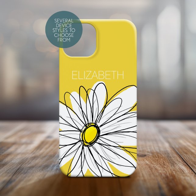 Yellow and White Whimsical Daisy with Custom Text Case-Mate iPhone Case (Personalized Phone Case with Whimsical Daisy and Custom Name)