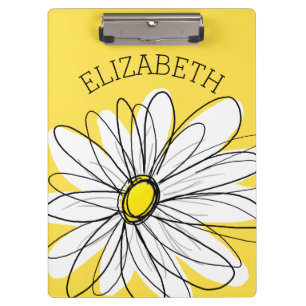 Yellow and White Whimsical Daisy with Custom Text Clipboard