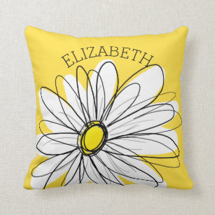 Yellow and White Whimsical Daisy with Custom Text Cushion