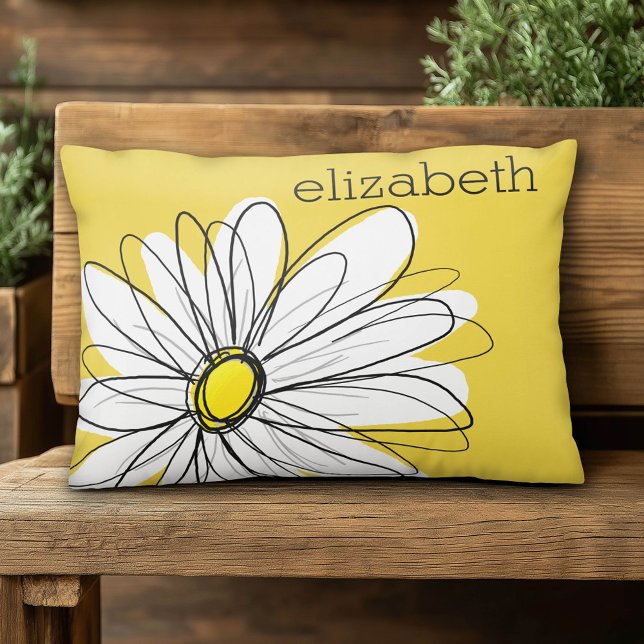 Yellow and White Whimsical Daisy with Custom Text Decorative Cushion (Custom Pillow)