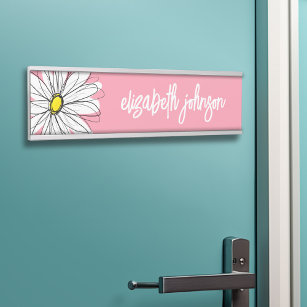Yellow and White Whimsical Daisy with Custom Text Door Sign