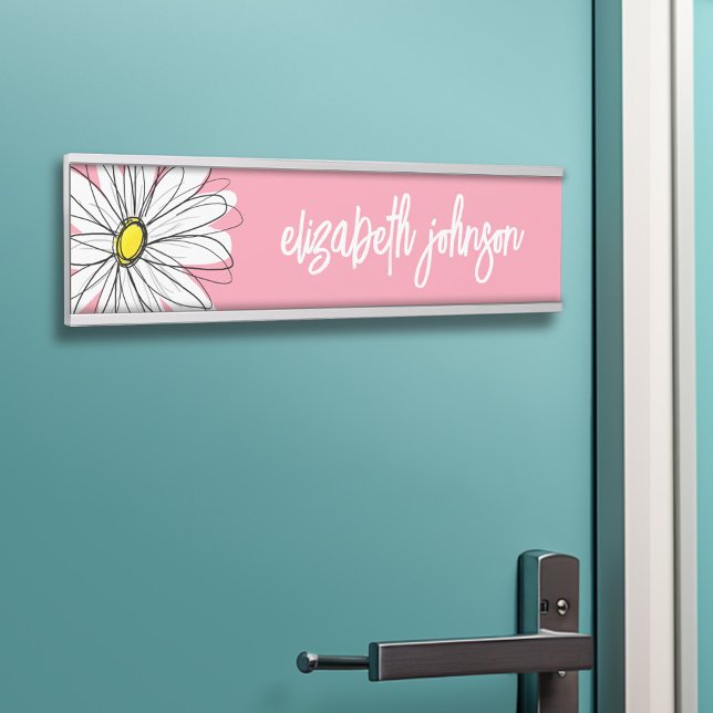 Yellow and White Whimsical Daisy with Custom Text Door Sign (Personalized Door Sign - Add Your Custom Text)