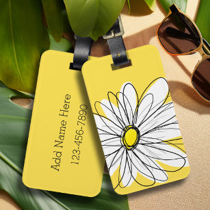 Yellow and White Whimsical Daisy with Custom Text Luggage Tag