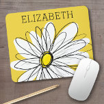 Yellow and White Whimsical Daisy with Custom Text Mouse Pad<br><div class="desc">A zen and whimsical,  hipster piece of art. You can add a name,  monogram or other custom text. If you need to move the art around,  click on the customise button to make changes.</div>