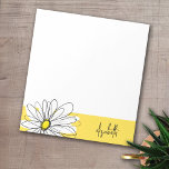 Yellow and White Whimsical Daisy with Custom Text Notepad<br><div class="desc">A zen and whimsical,  hipster piece of art. You can add a name,  monogram or other custom text. If you need to move the art around,  click on the customise button to make changes.</div>