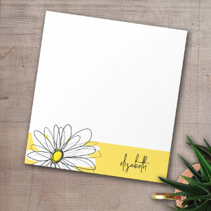 Yellow and White Whimsical Daisy with Custom Text Notepad