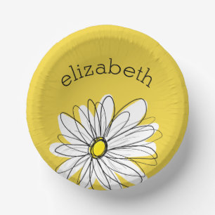 Yellow and White Whimsical Daisy with Custom Text Paper Plate