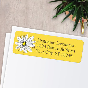 Yellow and White Whimsical Daisy with Custom Text Return Address Label