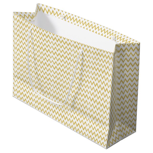 YELLOW AND WHITE ZIG ZAG LARGE GIFT BAG (Front Angled)