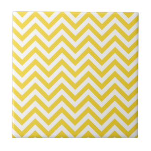 Yellow and White Zigzag Stripes Chevron Pattern Ceramic Tile